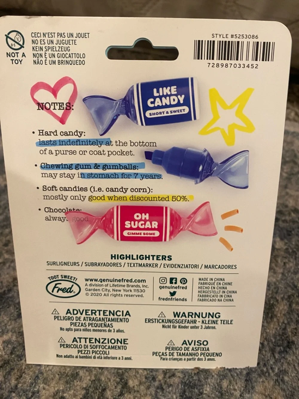 Fred Sugar High Candy-Shaped Highlighters — Orange, Pink, Yellow, Blue